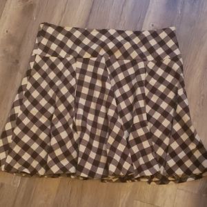 Ralph Lauren Swing Skirt Plaid Cream Brown Wool